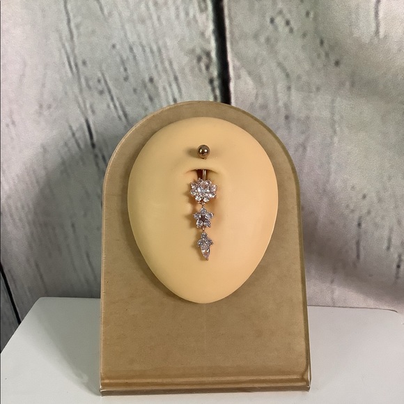 14K Rose Gold Plated Diamond Belly Button - Picture 3 of 4